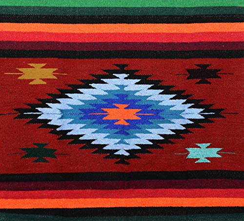 Open Road Goods Aztec Navajo Style Blanket, Throw, or Yoga Bolster - Handwoven Mexican Diamond Blanket (Multi Rust) - color: Multi Rust