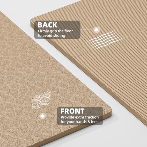 ILILI Exercise Mat 72''x25''×0.3''(8MM) | Compact Eco Friendly TPE Yoga Mat for Pilates & Fitness, Tear Resistant with Carry Strap for Home Gym Studio Stretching - color: Beige