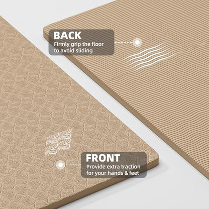 ILILI Exercise Mat 72''x25''×0.3''(8MM) | Compact Eco Friendly TPE Yoga Mat for Pilates & Fitness, Tear Resistant with Carry Strap for Home Gym Studio Stretching - color: Beige