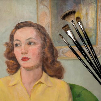 Creative Mark Hamburg Premiere Professional Oil Painting Brushes - Medium Asst Set of 4 Handmade Oil Paint Brushes w/ #14 Filbert - Natural & Synthetic Blend, Long Triple-Lacquered Birch Handle - size: Medium - Set of 5