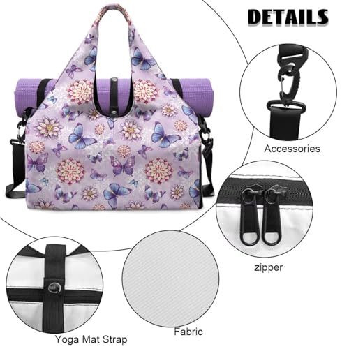 Yoga Gym Bag with Removable Adjustable Shoulder Strap, Shoe Compartment & Top Yoga Mat Holder 17.72x8.66x9.84in - color: Butterfly Mandala Floral Print