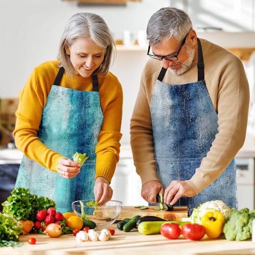 Apron with Pockets, 32x28 inch, 2 Pack, Teal Blue | Abstract Oil Paint Adjustable Bib with Pockets for Women Men Couple Lovers Chef Home Baking Gardening - color: Teal Blue