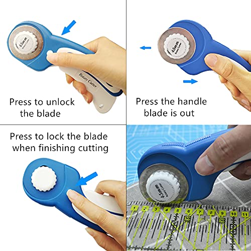 45mm Rotary Cutter with 5pcs Extra Rotary Blades, Ergonomic Rolling Cutter with Safety Lock for Fabric, Sewing, Quilting, Cloth, Paper, Leather, Crafting, Fabric Rotary Cutter(Navy Blue) - color: Blue, size: 45mm