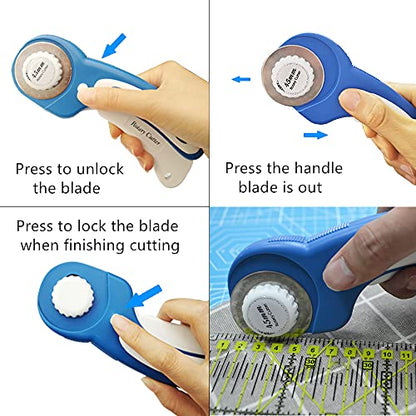 Headley Tools 45mm Rotary Cutter with 5pcs Extra Rotary Blades, Ergonomic Rolling Cutter with Safety Lock for Fabric, Sewing, Quilting, Cloth, Paper, Leather, Crafting, Fabric Rotary Cutter(Navy Blue) - color: Blue, size: 45mm