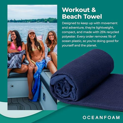 Oceanfoam Beach Towel – Lightweight, Absorbent, Quick-Drying, Sand-Resistant, Non-Slip – Ideal for Workouts, Yoga, Pilates, Beach, Pool, Boat & Travel – 25% Recycled – 72"x24" (Navy Gradient) - color: Navy Gradient