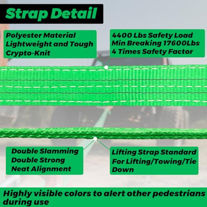 HENBOW Lift Sling Straps|2" × 6.5' Web Sling Strap with D Ring Shackles|4400Lbs Safety Work Load and 17600Lbs Breaking Load| Recovery Strap for Hoist Car Tree Saver Winch Recovery(2 Pack) - size: 2 Inch × 6.5 FT