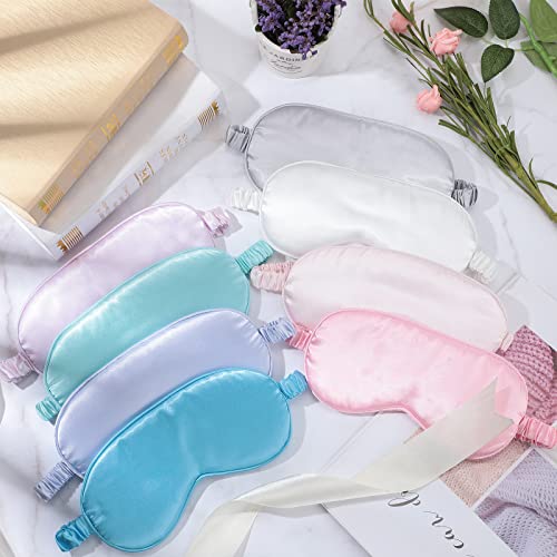 Coume 16 Pieces Silk Sleep Mask Eye Coverings for Sleeping Smooth Soft Eye Covers Mask About 20 x 9.2 cm/ 7.87 x 3.62 Inch