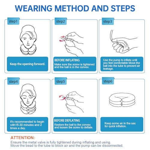 Adjustable Inflatable Cervical Traction Device, Soft Neck Stretcher Support Pillow with Sleep Eye Mask-Blue