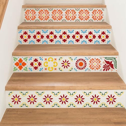 Mexican Stencils for Painting Talavera Stencil | Reusable Folk Art Stencils for Painting on Vases Wall Floors Furniture Cielito Lindo Decor - style: Talavera