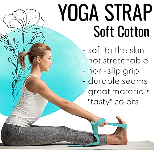TECEUM 2 IN 1 Yoga & Mat Strap for Stretching – Cotton – 6/8/10 ft - color: Blue, size: 10 ft