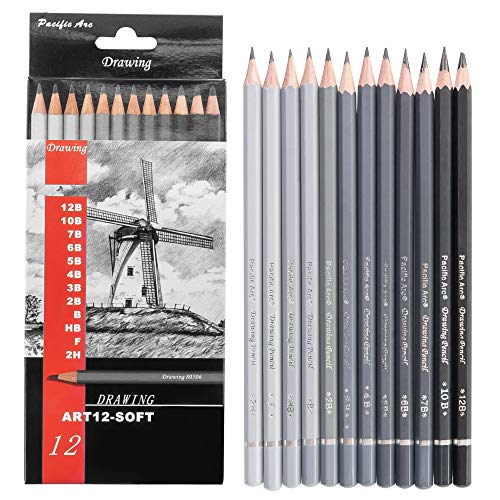 Pacific Arc Premium Graphite Drawing Pencils for Artists, Soft Pack - Professional Pencils for Drawing, Drafting, Sketching and Shading 12 Pk. - Great Non Toxic Art Supplies Set - style: Soft