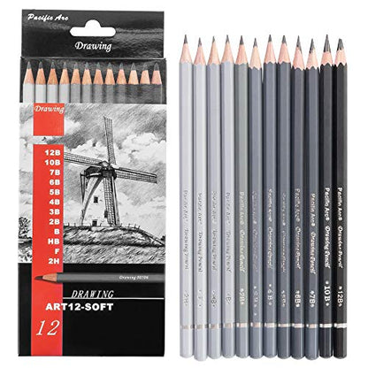 Pacific Arc Premium Graphite Drawing Pencils for Artists, Soft Pack - Professional Pencils for Drawing, Drafting, Sketching and Shading 12 Pk. - Great Non Toxic Art Supplies Set - style: Soft