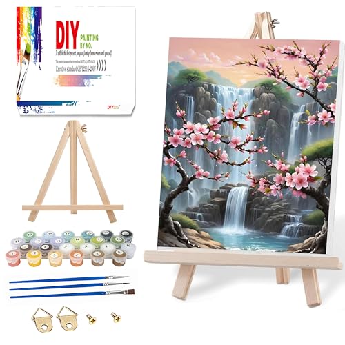Paint by Numbers with Frame Wooden Easel-Plum Blossom Paint by Number Adult,Waterfall Paint by Numbers Framed Canvas,Adult Paint by Number Kits on Canvas Framed Gifts and Home Wall Decor 12x16inch - color: Plum Blossom