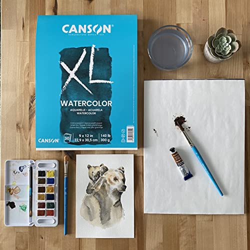 Canson XL Series Watercolor Pad, Heavyweight White Paper, Foldover Binding, 30 Sheets, 9x12 inch | Cold Press Textured Paper for Paint, Pencil, Ink, Charcoal, Pastel, and Acrylic, 140 lb. (300 gsm)