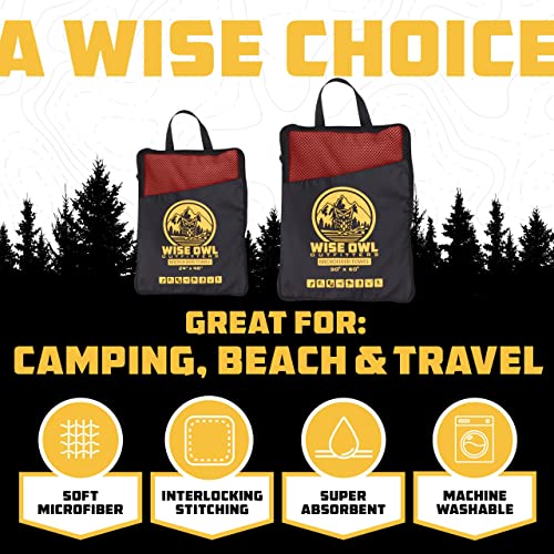 Wise Owl Outfitters Microfiber Camping Towel - Quick Dry Towel for Travel, Backpacking, Hiking, Beach, Gym & Yoga - Compact, Fast Drying & Lightweight - color: Red, size: Large (24x48) + Washcloth (12x12)