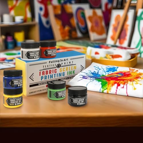 6 Colors 4-Oz Fabric Screen Printing Ink Set | Permanent Fabric Paints for T-Shirt and Silk Printmaking