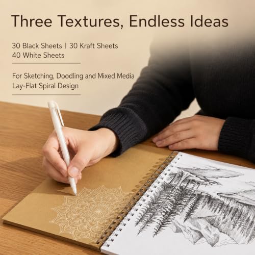 HQ Finestroke 3 in 1 Mix Media Sketchbook, 9 x 12 Inches Art Pad, Mixed Paper for Sketching, Drawing and Painting, Top Wiro Binding, 30 Sheet