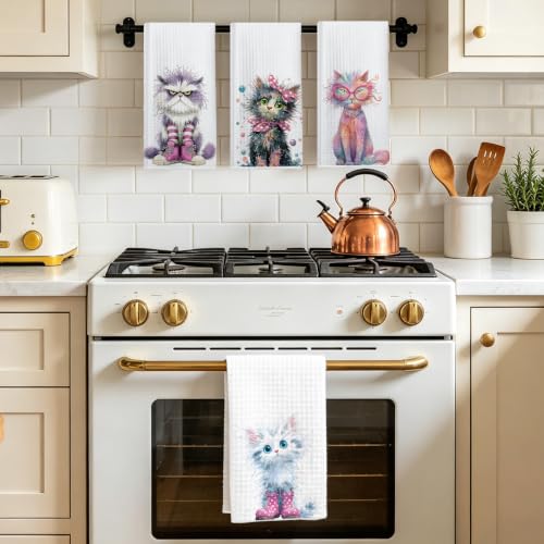 4 Pcs Funny Cat Kitchen Towels, Cute Cats Gifts Reusable Hand Towels-02 - color: Multi 1617