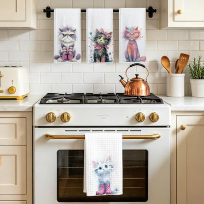 4 Pcs Funny Cat Kitchen Towels, Cute Cats Gifts Reusable Hand Towels-02 - color: Multi 1617