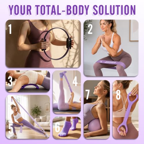JKSHMYT Pilates Ring Fitness Circle for Women, Pilates Equipment – 14.5" Home Magic Exercise Workout, Better me Pilates Essentials Starter Set for Beginners Toning Shape Full Body - color: 15 pcs Purple