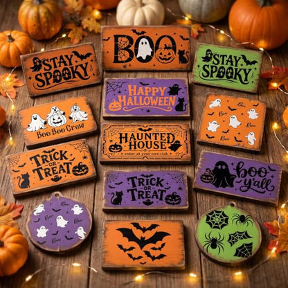 Sitsink Halloween Stencils for Painting Ghost Pumpkin Template Mat Wall | 14 reusable stencils, ghost pumpkin bat spider seasonal print templates, stencils for painting mat rug furniture wall crafts - style: halloween