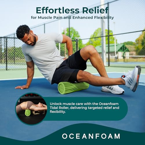 Oceanfoam Tidal Roller - Algae Green - Muscle Massage Foam Roller for Back Pain & Stretching - Firm and Ergonomic Wide Wave Textured - Yoga, Athletics, & Wellness - Full Size, 20" x 5" - color: Algae Green