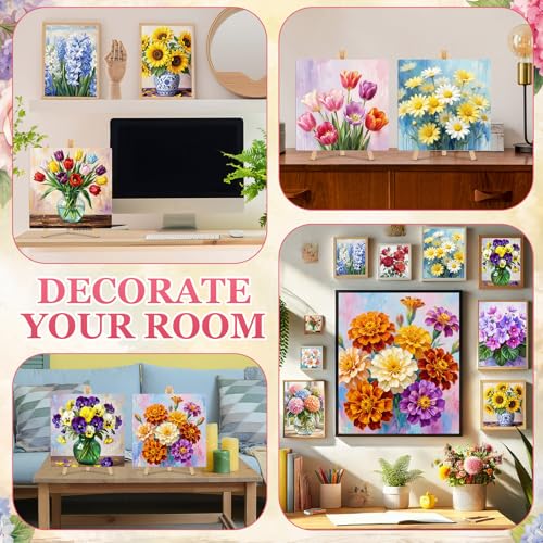 Supervitae 72 Piece Rustic Flowers Square Pre Drawn Canvas Kit 8" Paint and Sip Kit for Adults Painting Party Pre Printed Canvas DIY with Pictures Paints Easels Brushes for Party Gifts - size: 8", style: Rustic Flowers