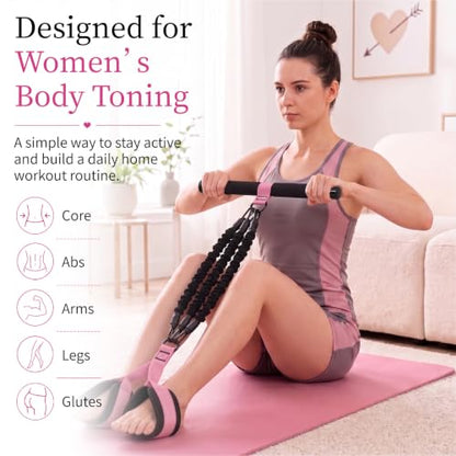 3-Tube Pedal Resistance Band with Handles, 90lbs Peak Resistance | Nylon-covered straps prevent snap injury. Padded pedals & non-slip grips ensure comfortable full body exercises. Beginner gym - color: Black/Pink
