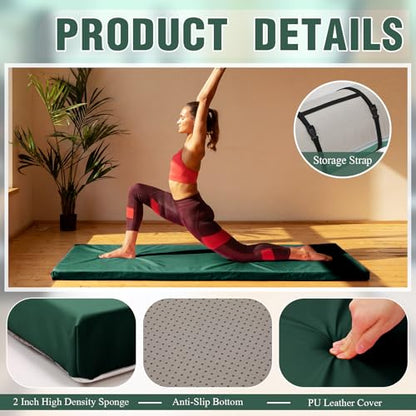 Lyrow 2 Inch Thick Yoga Mat 72x24 with Carry Strap Foam - color: Dark Green