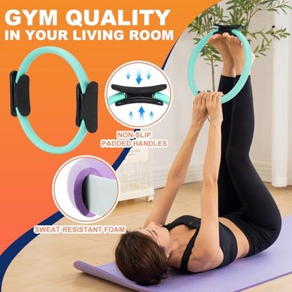 Tsikavo Pilates Ring, Pilates Ring Circle and Ball Set, 12 Inch Magic Circle Pilates Ring,9 Inch Small Exercise Ball,Resistance Bands Set, Home Pilates Equipment for Women - color: Teal