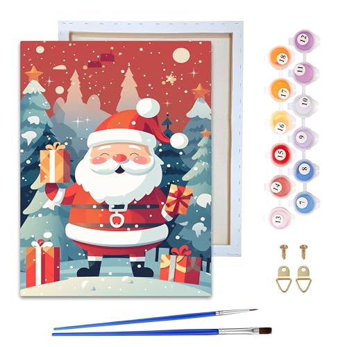 Reofrey Framed Paint by Numbers Kit for Adults & Beginner - 8x12 Inch Canvas Christmas Paint by Numbers - Santa Claus Educational & Creative Art Set for Beginners - Perfect for Home Wall Decoration - color: Santa Claus