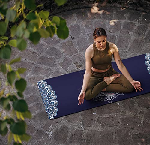 nuveti Printed Travel Yoga Mat 1/16 Inch Thick Non Slip Fitness Workout Mat | with Carrying Bag, Foldable Lightweight Suede & Natural Rubber Yoga Mat for Yoga Pilates and Fitness 72" L x 24" W x 1.5mm - color: DarkBlue