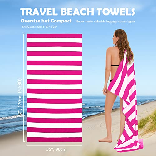 Your Choice Microfiber Beach Towel Sand-Free Quick Dry (67"x35"/60"x30") - color: O-rose Red Stripes, size: Extra Large(67x35")