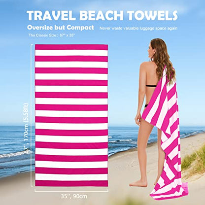 Your Choice Microfiber Beach Towel Sand-Free Quick Dry (67"x35"/60"x30") - color: O-rose Red Stripes, size: Extra Large(67x35")