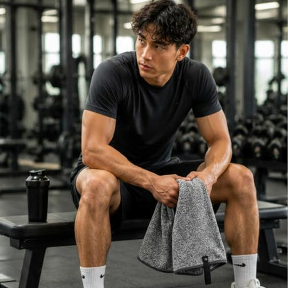 S&T INC. Microfiber Gym Towels, 6 Pack, 16" x 27" | Absorbent and Lightweight, Quick-Dry, Compact for Gym Bag, Yoga and Travel, Machine Washable - color: Heathered Black