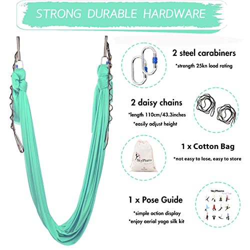 5.5 Yards Aerial Silks Yoga Swing Set - Aerial Yoga Hammock Kit Anti-Gravity Flying for Fitness, Low/Non Stretch Nylon Tricot Fabric Hardware Included for Dance - color: TENDER GREEN
