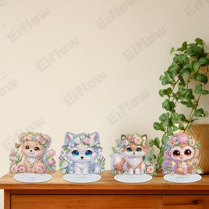 Eiflow 4PCS Diamond Art Tabletop Kit for Adults, DIY Desktop Diamond Art Painting with Stand, Acrylic Stand Up Gem Painting Board Kit (Animals) - color: Animals