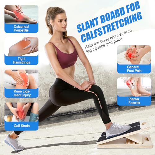 Portable Wooden Slant Board for Calf Stretching,Adjustable Calf Stretcher Slant Board,Physical Therapy Stretching Equipment,Incline Board for Knees Ankle Heel Feet Leg