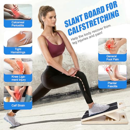 Portable Wooden Slant Board for Calf Stretching,Adjustable Calf Stretcher Slant Board,Physical Therapy Stretching Equipment,Incline Board for Knees Ankle Heel Feet Leg