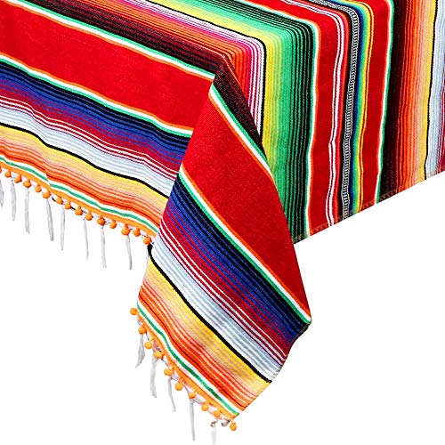 OurWarm 84x59 Inch Mexican Blanket, Mexican Tablecloth for Party Decor, Red | Striped Tablecloth with Tassels, Rectangle Mexican Blankets and Throws, Outdoor Blanket for Yoga, Beach, Camping, Picnic