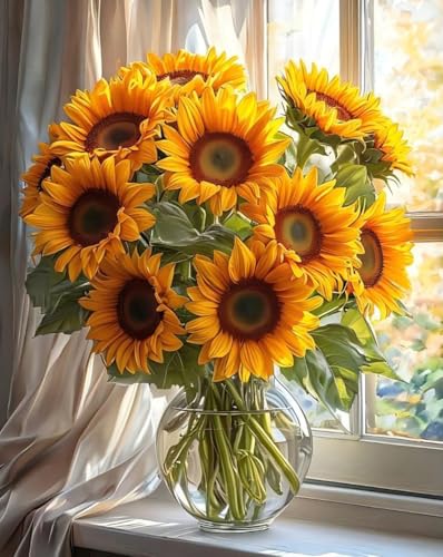 ZRIZQ Sunflower Paint by Numbers Kit for Adults Beginner,Flowers,16x20 | Full set with wooden brushes,rolled canvas,rich paints.Calming activity.Beginner friendly.Just open and paint. - color: 16"X20"Rolled Canvas(Frameless)-Flowers 3
