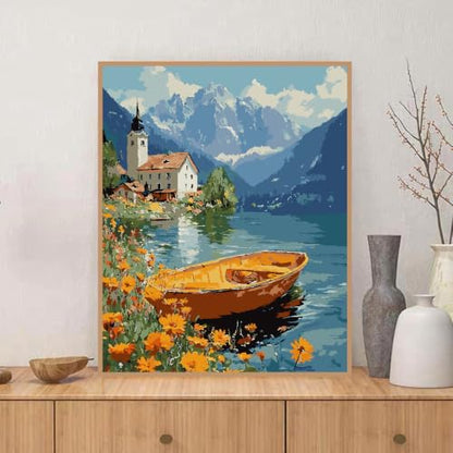 ZRIZQ Paint by Numbers Kit for Adults Beginner,Lake,16x20 | Full set with rich paints,wooden brushes,rolled canvas.Calming activity.Beginner friendly.Just open and paint. - color: 16"X20"Rolled Canvas-Lake Landscape