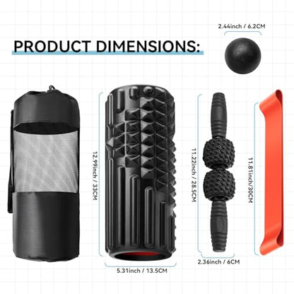 5 in 1 Foam Roller Set, High Density Patented Exercise Roller - color: Black