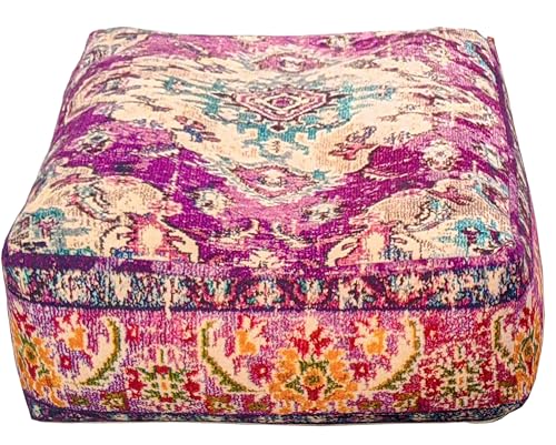 Mandala Life ART Moroccan Floor Cushion Cover Purple Square Large Meditation Pillow Case Moroccan Décor Pouf Ottoman Perfect for Living Room, Bedroom, Nursary or Children Room unstuffed - color: Purple