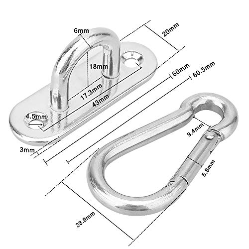 2 Set Heavy Duty Hanger, Swivel Carabiner Hammock Wall & Ceiling Mount Swing Hooks - Outdoor Exercise & Yoga - Stainless Steel