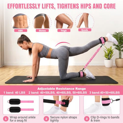 Pedal Resistance Band, 40/50/60 lbs with Handles & Ankle Straps