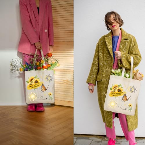 Aesthetic Canvas Tote Bag for Women with Inner Pocket - color: Sunflower