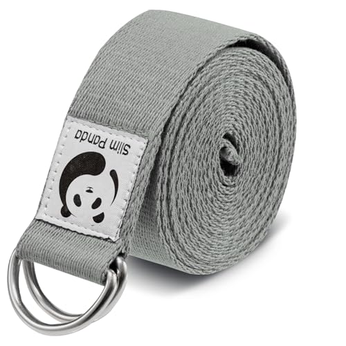 Slim Panda Yoga Strap for Stretching,Cotton Yoga Strap with Adjustable D-Ring Buckle,Non-Elastic Yoga Belt for Pilates,Gym Workouts,Physical Therapy,Improve Flexibility - color: Grey, size: 8 Feet