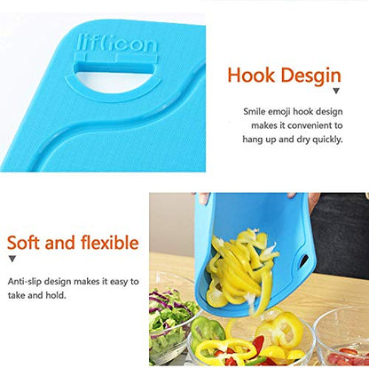 Liflicon Silicone Thick Cutting Boards Mats Set of 3pcs Foldable & Flexible Design Juice Grooves Easy Grip Handle Dishwasher Safe for Kitchen,BPA free Chif-Blue - color: Blue, size: S+M+L