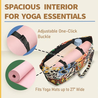 Yoga Mat Bag Yoga Tote Bag with Large Waterproof Zipper Pocket and Drawstring Pocket Yoga Mat Bag Carrier Fit Most Size Mats and All You Stuff - color: orange green yellow